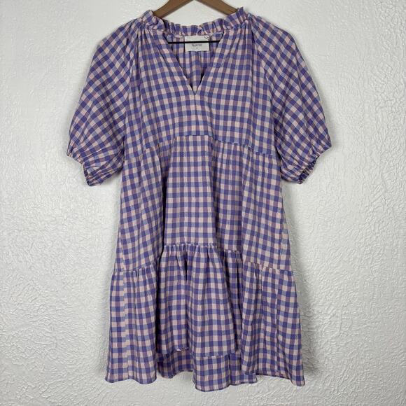 Hyacinth House Tuckernuck Pink Purple Gingham Sutton Mini Dress Size XS - Picture 2 of 5
